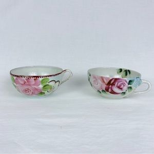 Vintage Hand-painted Japanese Teacups (Set of 2)